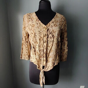Leighton Crop Snakeskin Print Long Sleeve Top
